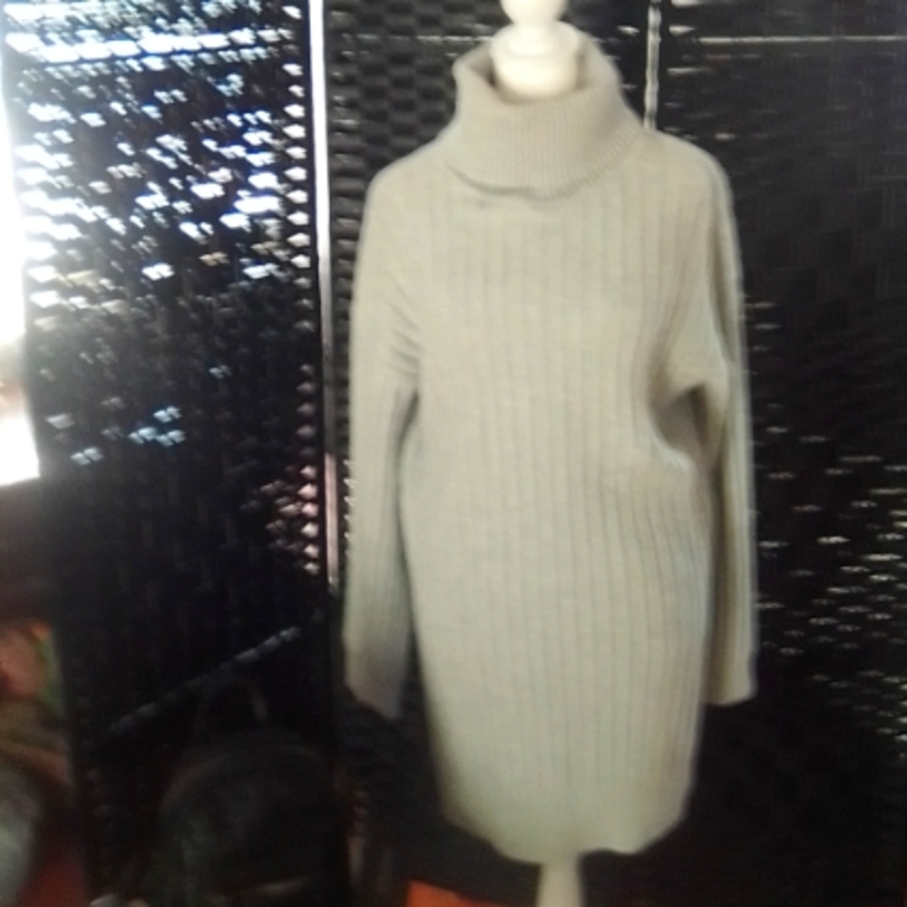 Cozy Gray Turtleneck Sweater Dress